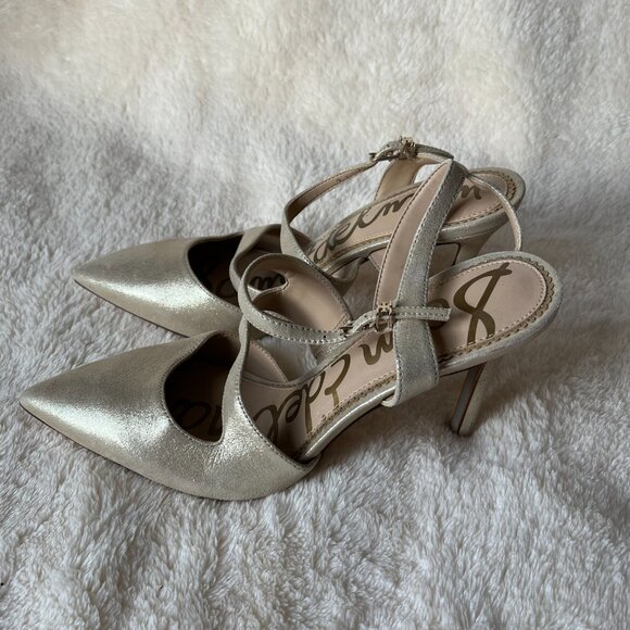 Sam Edelman pointed toe strappy heels Size 7 Gold - Picture 5 of 9